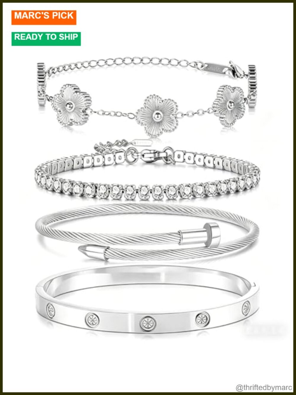 18K Gold Plated Stackable Clover Bracelet Set Non Tarnish Women's Jewelry Gift